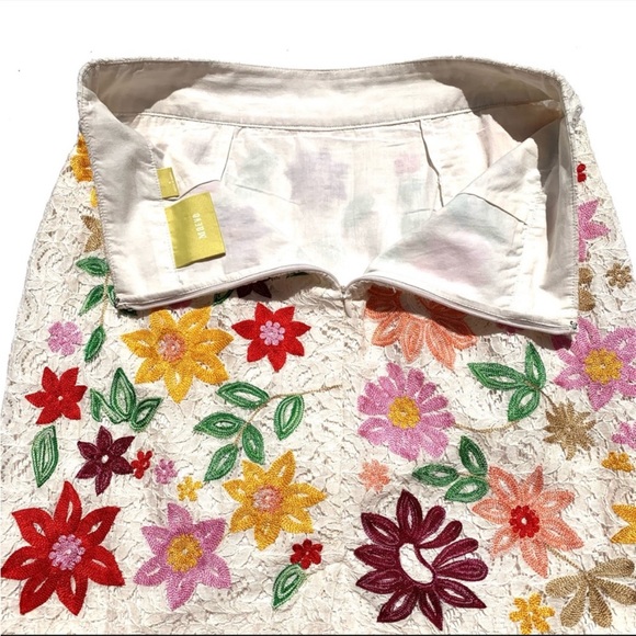 Maeve Anthropologie Ayaka Popcorn Lace Cream Floral Embroidery Skirt - Picture 11 of 16
